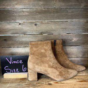 Womens Vince Hilda Brown Suede Ankle Block Heeled Boots Booties Size 6‎ M GUC